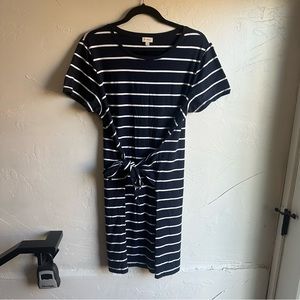 Cremieux Short‎ Sleeve Jersey Dress Navy and White Stripes Size L Coastal Prep